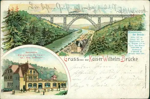 Litho AK Remscheid 2 Bild Litho: Restaurant und Kaiser Wilhelm Brücke 1902 