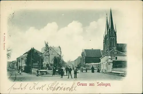 Ansichtskarte Solingen Straßenpartie - Kriegerdenkmal - Hotel 1900 
