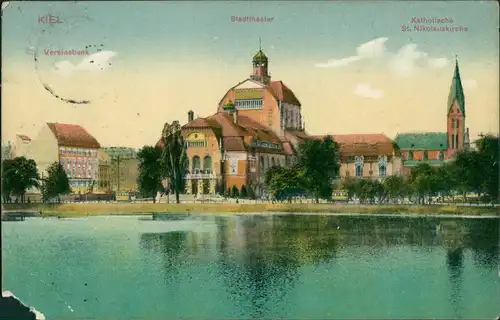 Ansichtskarte Kiel Straße, Teich Stadtkirche 1911 