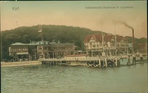 Ansichtskarte Kiel Seebadeanstalt Restaurant und Logierhaus 1907 