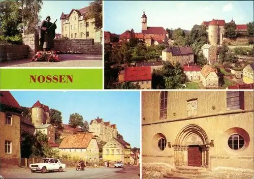 Ansichtskarte Nossen Ehrenmal, Teilansicht, Schloß, Stadtkirche 1983
