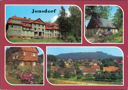 Jonsdorf Kurheim, Alte Bergschmiede, Umgebindehaus, Blick zum Jonsberg 1983
