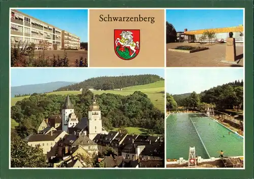 Schwarzenberg (Erzgebirge) Oberschulen, Gaststätte "Roter Löwe" Freibad b1984