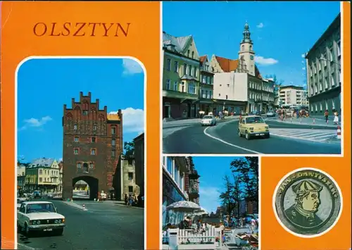 Postcard Allenstein Olsztyn Tor, Straße, Kirche, Café 1984