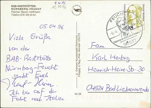 Ansichtskarte Feucht Luftbild und BAB-Raststätten g1996