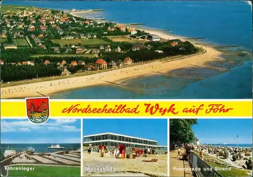 Wyk (Föhr) Luftbild, Fähranleger, Wellenbad, Promenade und Strand 1989