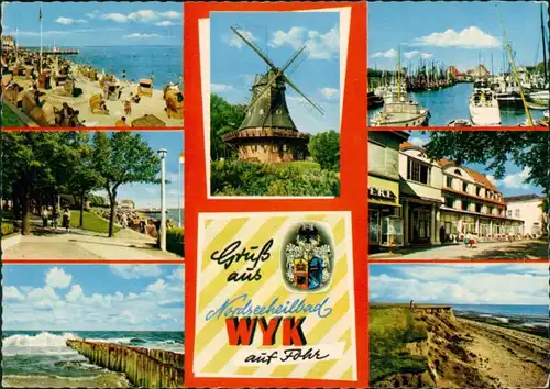 Ansichtskarte Wyk (Föhr) Strand, Hafen, Windmühle, Promenade 1964