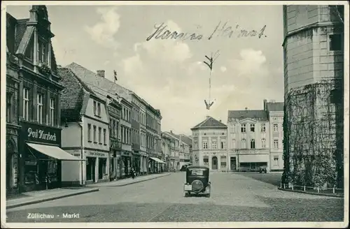 Züllichau Sulechów Marktplatz mit Geschäften und Oldtimer 1935