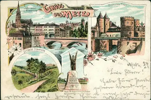 CPA Litho AK Metz Litho AK: Stadt, Schlucht, Denkmal 1906 