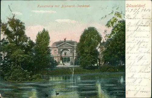 Ansichtskarte Düsseldorf Kunstrakademie mit Bismarck-Denkmal 1905 