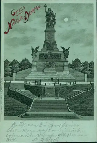 Litho AK Rüdesheim (Rhein) National-Denkmal   Mondschein Litho 1902