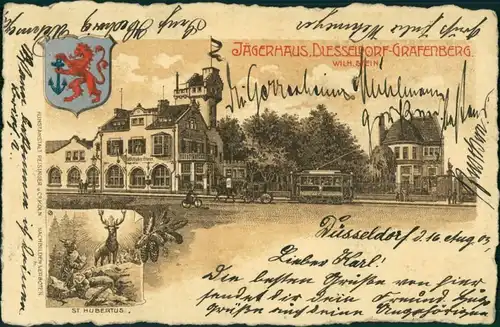 Grafenberg-Düsseldorf 2 Bild: Jägerhaus - Heraldik Steindruck 1908 