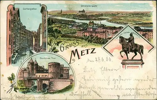 Litho AK Metz Litho AK: Deutsches Tor, Totale, Gerbergraben 1906 