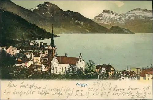 Ansichtskarte Weggis Blick auf die Stadt 1904