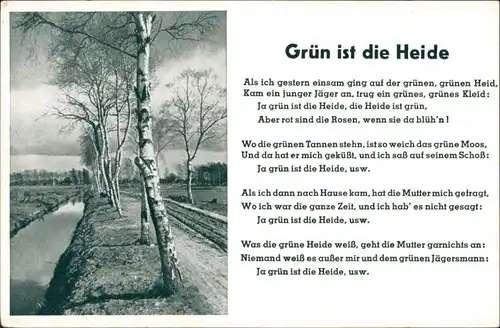 Ansichtskarte  Liedkarte: Grün ist die Heide (Der kleine Rosengarten) 1952