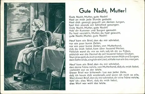 Ansichtskarte  Liedkarte: Gute Nacht, Mutter! 1940