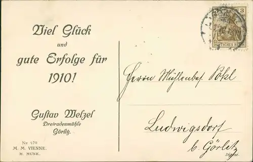Ansichtskarte  Künstlerkarte Neujahr Mädchen Paul Ebner 1910 