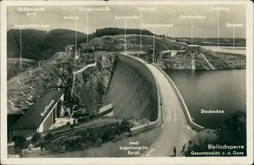 Saalburg-Ebersdorf (Saale) Bleilochtalsperre v.  Sperrmauer  Krafthaus 1931