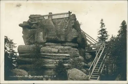 Postcard Karlsberg Karłów Heuscheuer-Großvaterstuhl 1930 