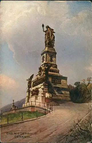 Rüdesheim (Rhein) Künstlerkarte Germania National-Denkmal Niederwalddenkmal 1914