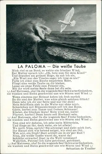 Ansichtskarte Liedkarte: La Paloma - Die weiße Taube 1940