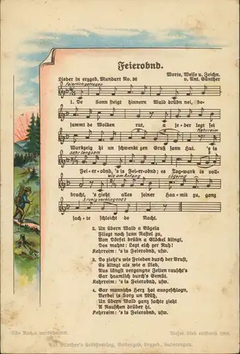 Liedkarte: Feieromd 1950 Erzgebirge, Anton Günther Gottesgab:36