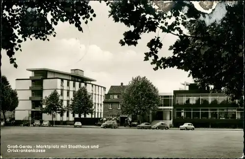 Ansichtskarte Groß-Gerau Marktplatz mit Stadthaus und Ortskrankenkasse 1960