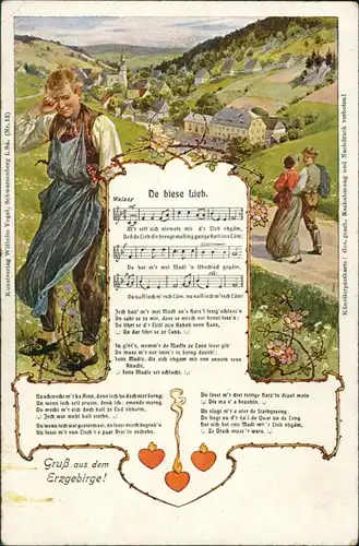 Ansichtskarte  Erzgebirgische Liedkarte: Walzer De biese Lieb 1918
