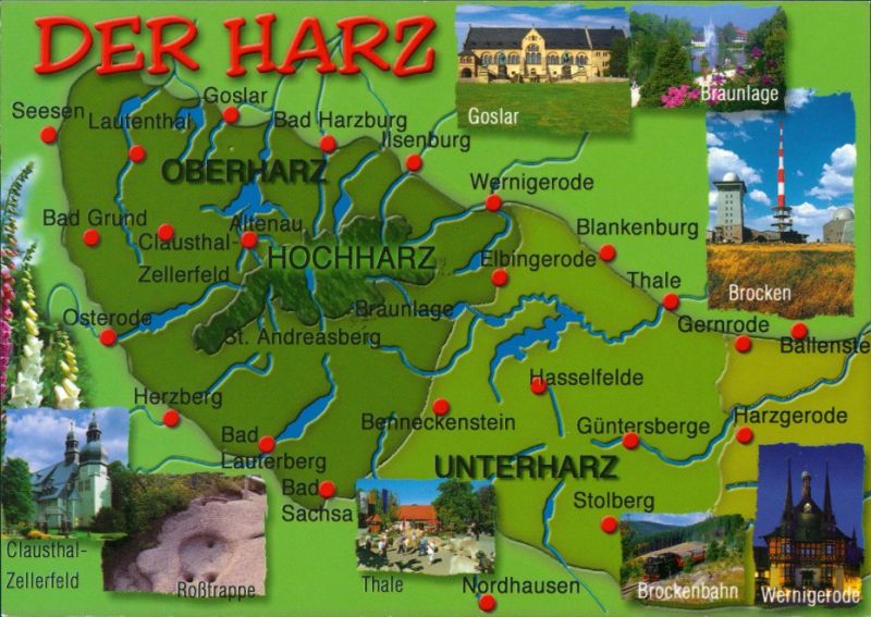Ansichtskarte .Niedersachsen Der schöne Harz - Karte vom Hochharz 1982 Nr. 144449 - oldthing ...