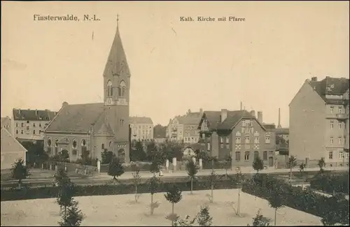 Ansichtskarte Finsterwalde Grabin Straße Kat. Kirche und Pfarre 1912 