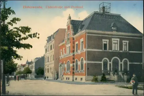 Ansichtskarte Elsterwerda Wikow Elsterstraße, und Postamt 1911 coloriert