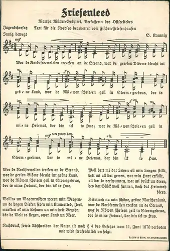 Ansichtskarte  Liedkarten - Friesenleed 1928