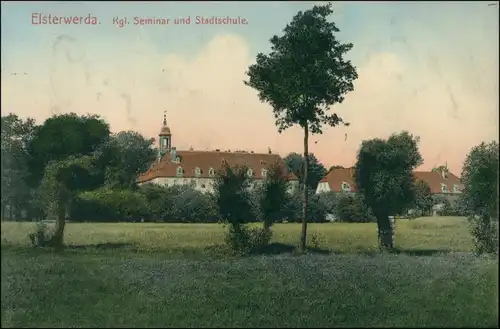 Ansichtskarte Elsterwerda Wikow Seminar und Stadtschule 1916 coloriert