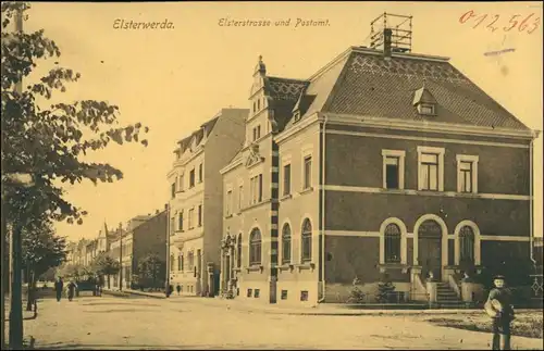 Ansichtskarte Elsterwerda Wikow Elsterstraße und Postamt 1918