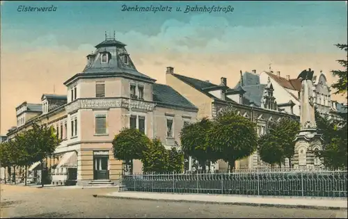 Ansichtskarte Elsterwerda Wikow Denkmalplatz und Bahnhofstraße 1916 coloriert b