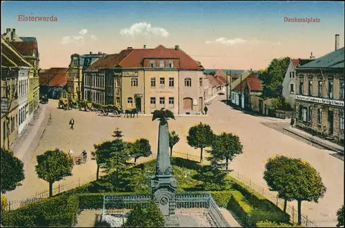 Ansichtskarte Elsterwerda Wikow Denkmalplatz und Straßen 1916