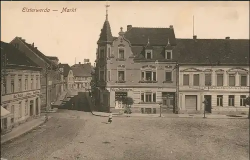 Ansichtskarte Elsterwerda Wikow Marktplatz und Geschäfte c1917