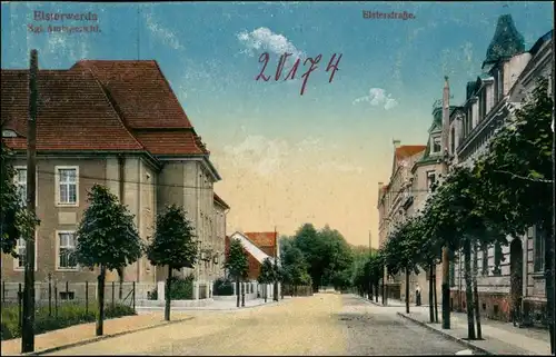 Ansichtskarte Elsterwerda Wikow Elsterstraße, Kgl. Amtsgericht 1915