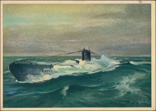 Ansichtskarte  Künstlerkarte WK2 Marine Militaria U-Boot 1940