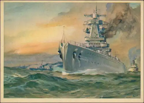 Ansichtskarte  Künstlerkarte WK2 Militaria Kriegsschiffe 1940