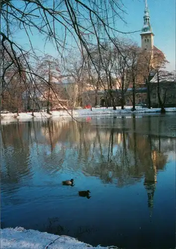 Ansichtskarte Neuzelle Klosterteich mit Kirche im Winter 1990