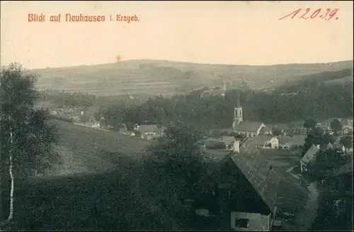 Ansichtskarte Neuhausen (Erzgebirge) Blick auf den Ort 1920