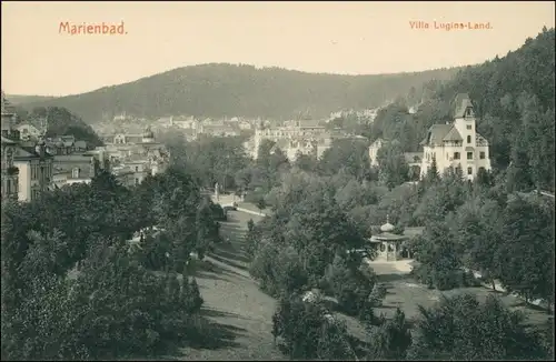 Marienbad Mariánské Lázně Blick auf den Ort, Villa Lugins-Land 1920