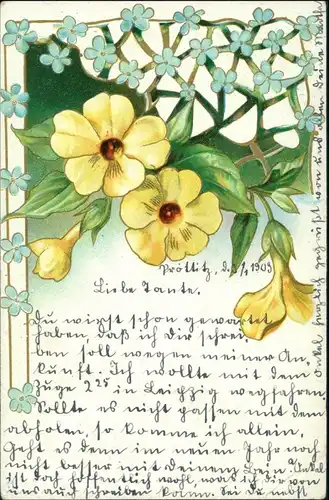 Ansichtskarte  Künstlerkarte Jugenstil - Blumenornament 1909