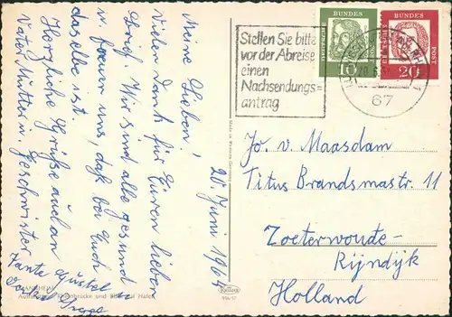 Ansichtskarte Mannheim Rheinbrücke und Blick zum Hafen 1964