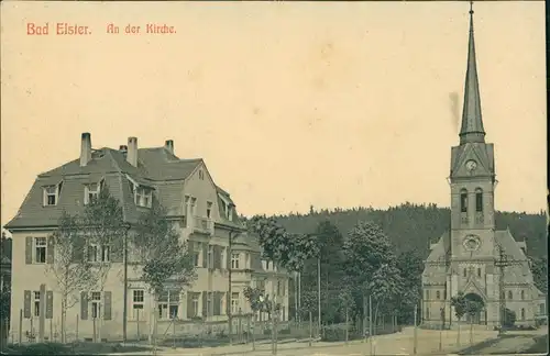 Ansichtskarte Bad Elster Straßenpartie an der Kirche 1918