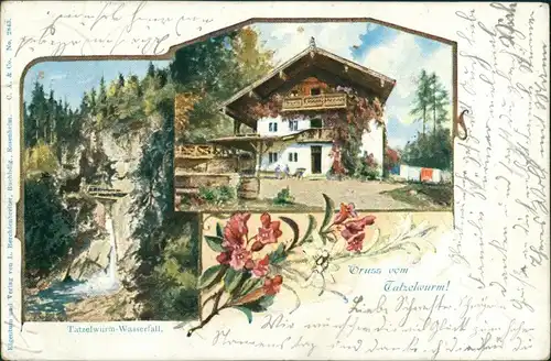 Ansichtskarte Oberaudorf 2 Bild: Gasthaus Tatzelwurm 1902 