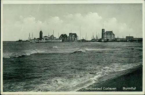 Ansichtskarte Cuxhaven Blick auf die Stadt - Sturmflut 1932