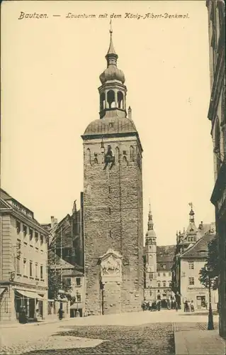 Ansichtskarte Bautzen Budyšin Lauenturm, Straße Geschäfte 1918