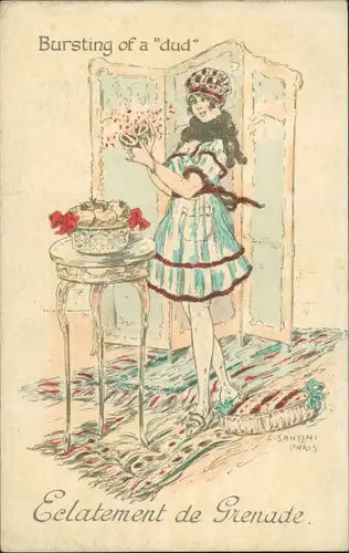 Ansichtskarte  Künstlerkarten Mode Kleidung Santini Paris 1918